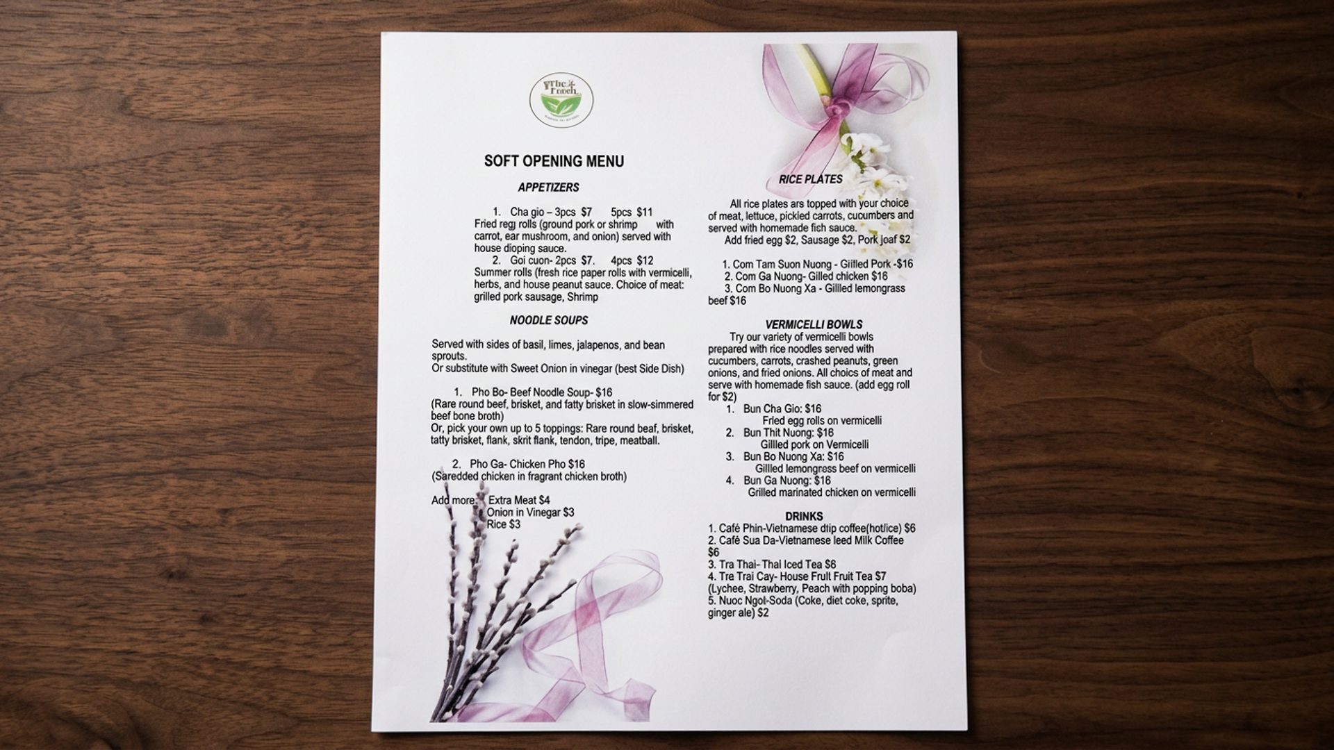 The menu